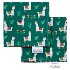 Funkins Reusable Cloth Napkins for Kids | 12”x12”, 2-Ply, Thick, Absorbent, Durable | Machine Washable | Name Tag | Soft Cotton Fabric | Great for School Lunchboxes | Set of 2 Napkins (Llamas)