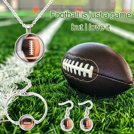 Football Bracelet Earring Necklace Sets for Women Football Dangle Drop Earrings for Women Rugby Ball Necklace Earring and Bracelet Set for Men Basketball Player Necklace Set