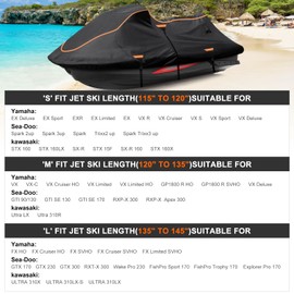 Jet Ski Cover Fits from 115"-120" 1 or 3 Seater, 300D Duty Oxford PU Waterproof UV Proof Trailerable Jet Ski Covers, Universal Fit Compatible with Yamaha SeaDoo and Models