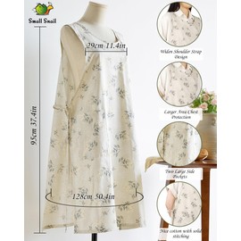 Small snail Women Japanese Style Apron Cotton Floral Solid Color Tabard Ladies Catering Pinafore with Pockets for Garden Cafe Pottery Painting