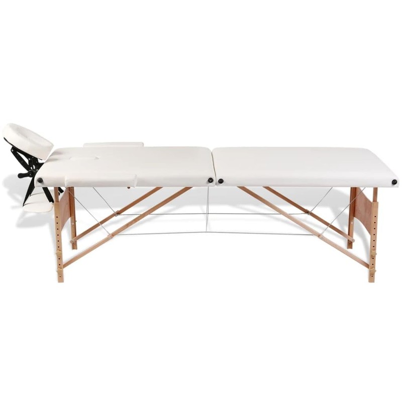 vidaXL Cream White Foldable Massage Table with Solid Wood Frame