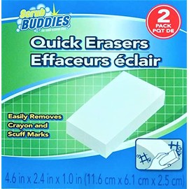 Scrub Buddies Quick Erasers - 2 Pack - White Vinyl & Plastic Rectangular ERASER - Easily Removes Crayon & Scuff Marks, Stains & Smudges - Shines Chrome, Brass & Copper