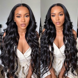 Emistar HD Lace Frontal Wig 13x6 Hand Tied Synthetic Lace Front Wigs for Women, Natural Wavy Soft As Human Hair, Ready to Wear Wigs Glueless Free Parting with Preplucked Hairline (Black, 26 Inch)