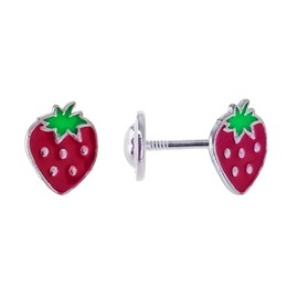Minoplata Strawberry Stud Earrings 925 Sterling Silver Screw Back Earrings for Girls Best Gift You're Sure to Love, Sterling Silver
