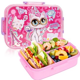 Family essential children's lunch box with cutlery and bag,  suitable for school,  summer gift creativity, school supplies,, 1200ml - cutlery Tableware - Color: Cat