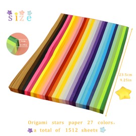 CKNCY 1512 Sheets Origami Star Paper Strips 27 Assortment Color Star Papers Lucky Wish Double Sided Origami Stars Paper Solid Color Diy Hand Art Crafts For Children And Adults…
