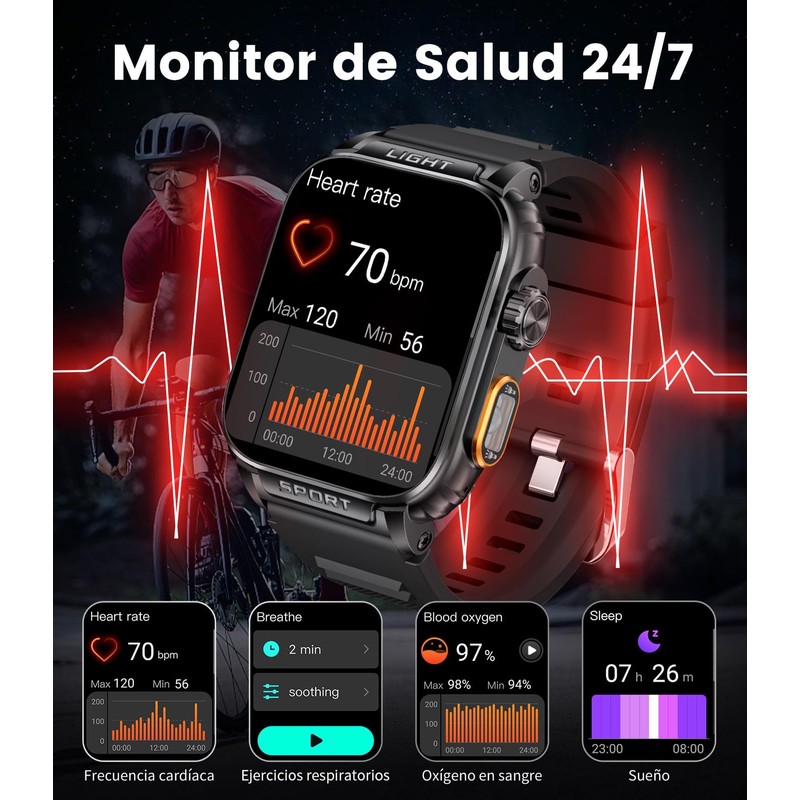 ESFOE Reloj Inteligente Hombre,1.91" HD Smartwatch con LED Linterna, Llamadas