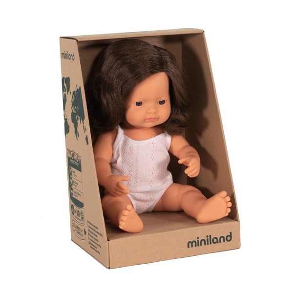 Miniland Anatomically Correct Baby Doll Caucasian Girl, 38 cm BRUNETTE