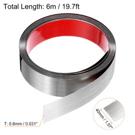 HARFINGTON 19.7ft x 1.58" Wall Trim Peel and Stick Molding Trim Frame, Self Adhesive Stainless Steel Brushed Finish Metal Strip Trim for Wall Ceiling Floor Cabinet Tile Edge, Silver