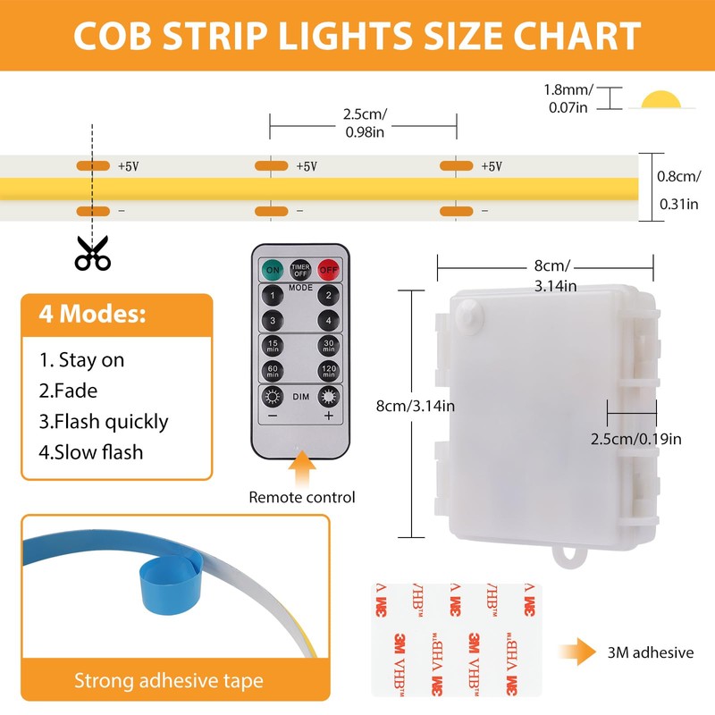 OMIKA COB LED Light Strip, Wireless 640LED 6.56Ft 4000K Natural
