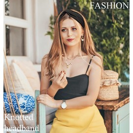 Hjiaruiky 2Pcs Turban Headbands for Women Boho Stretchy Fashion Headbands Fabric Twist Knotted Cloth Cute Thick Headband Head Wraps for Womens Girls White