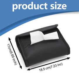 JSCARLIFE Car Tissue Holder, Ideal for Organization and Daily Use Car Standard Tissue Holder Leather Backseat Tissue Box Extra Large Tissues Box Cover for Sun Visor Seat Door (Black)