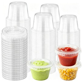 Szsrcywd 50 Sets 4 Oz Plastic Portion Cups with Lids,Clear Jello Shot Cup Disposable Condiment Containers for Souffle,Sauce,Snack,Salad Dressing,Slime