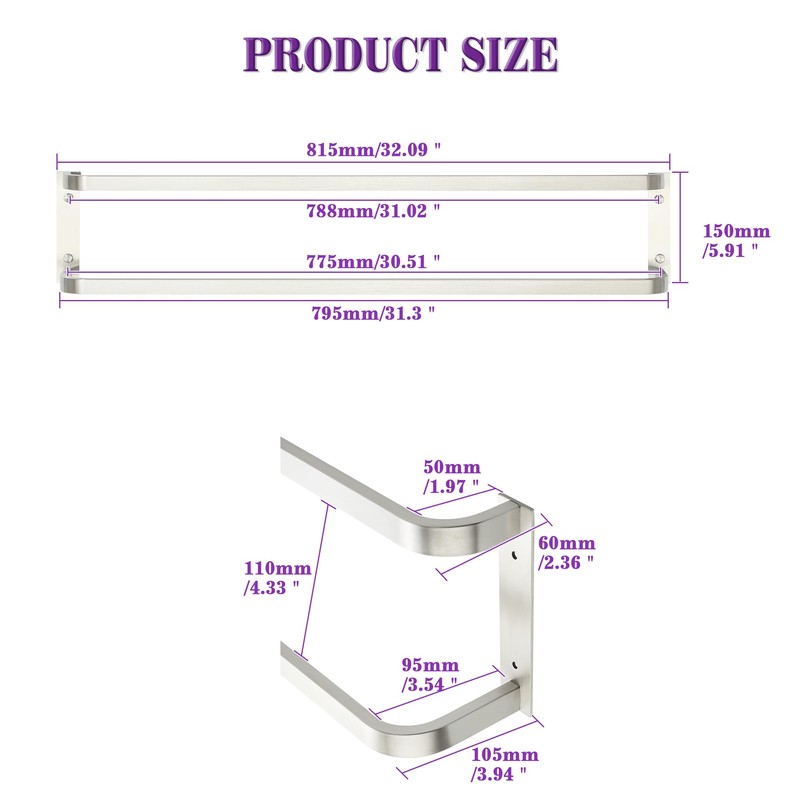 Alise Double Towel Bars for Bathroom,32'' Towel Holder Towel Racks