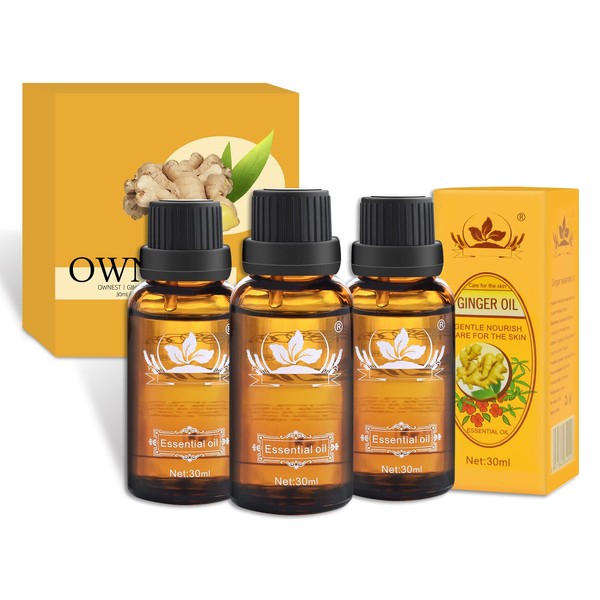 Ownest 3 Pack Ginger Massage Oil,100% Pure Natural Lymphatic Drainage Ginger Oil,SPA Massage Oils,Repelling Cold and Relaxing Active Oil-30ml