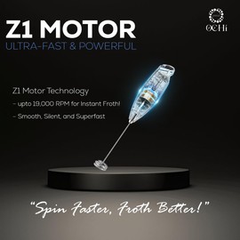OCHI Powerful Milk Frother & Egg Beater - Powerful Electric Handheld Frother & Whisk for Coffee, Lattes, Cappuccino, Hot Chocolate & Coffee Creamer - Ultra Fast Foam Maker & Drink Mixer (Black)
