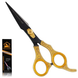 Hairdressing Barber Hair Cutting Scissor for Professional Barbers Stainless Steel Cutting Shear - For Salon Barber Accessories, Men, Women, Children and Adult Hair Scissors (Antic Black & Golden, 6.5)