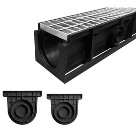 Natotela Channel Drain with Galvanized Steel Grate-39.4Lx6.1Wx5.5H in. Deep Profile Trench Drain System for Driveway,Trench Drain for Garage,Parking Lot,Heavy Duty Channel Drain with Metal Grate