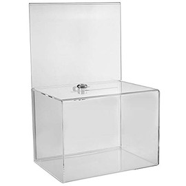 Donation Acrylic Charity Ballot box Fundraising Coin collection Box Tip Jar 8.5" x 6.5" x 5" office Suggestion Piggy Bank ticket box with large 8.5" x 6.5" Display area with lock and keys