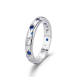 Moon Star Ring, Silver Moon and Star Ring, Star Moon Zircon Ring, 925 Sterling Silver Rings Moon and Star Statement Rings for Women Girls Sister Mother 49-65 mm (52), S925 silver, No Gemstone