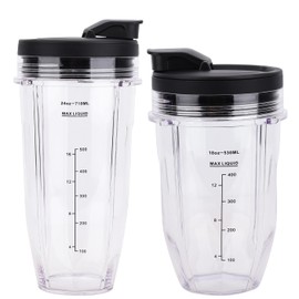 2Pcs Replacement Cups with Flip Top to-go Lid for Ninja Blender - 24oz/18oz Blender Replacement Cups Compatible with Ninja Blender NC300UK BN750UK BN800UK BN495UK CB350UK CB150UK CB100UK