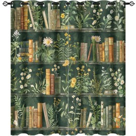 HDESDIS Classic Bookshelf Blackout Curtains for Bedroom, Retro Rustic Glam Library Floral Grommet Curtains Thermal Insulated Window Drapes for Living Room, 21W x 45L, 2 Panels