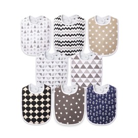 Lilian&Gema Baby Bibs 8 Pack Baby Drool Bibs for Boys Girls,Adjustable Unisex Soft Cotton Bibs for Teething Drooling Newborn Grey