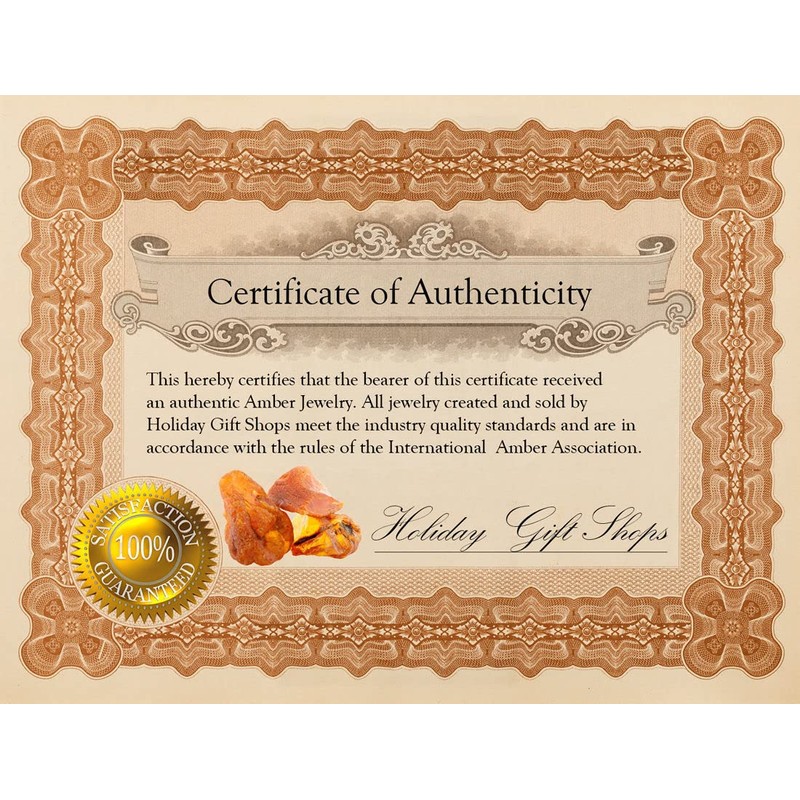 HolidayGiftShops Sterling Silver and Baltic Honey Amber Flat Square Adult