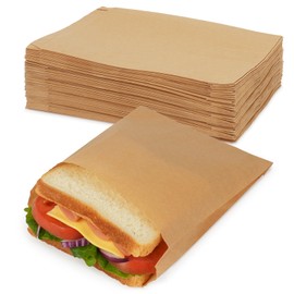 200 Pack Paper Sandwich Bags with Seal Stickers, 6"×8"×1" Unbleached Natural Kraft Paper Bakery Bags for Lunch Packing, Cookies, Treats, Snacks, Pastry, Baked Goods
