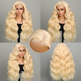 SUPERLOOK 6X5 Wear and Go Glueless Wigs Human Hair 613 Lace Front Wig Human Hair 220% Density Blonde Lace Front Wigs Human Hair Pre cut Lace and Pre Plucked (24inch, 613 Body Wave Wig)