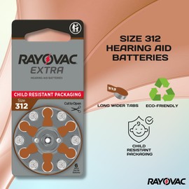Rayovac Extra Size 312, 60 Hearing Aid Batteries, Made in The USA w/Battery Holder