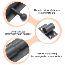 MDEOOSKY 6 Inch Black Slide Bolt Latch, 304 Stainless Steel Gate Latch, Corrosion Resistance Barrel Bolt Latch for a Variety of Doors Fix Large Clothes Trunks (Black)