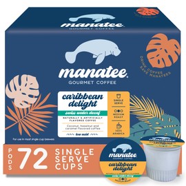 Manatee Coffee Gourmet Single Serve Coffee Pods for Keurig K-Cup Brewers, Caribbean Delight Flavored Swiss Water Decaf, 72 Count