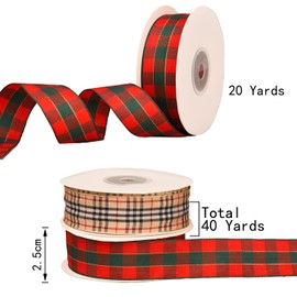 NAUZE 20 Yards Tartan Ribbon Christmas Ribbon Classic Scottish Double Sided Ribbon (Color 1)
