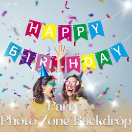 Oeyliz Happy Birthday Banner Birthday Decorations Happy Birthday Sign Party Backdrop Decor Party Supplies Hanging Garland Wall Decor (Multicolor)