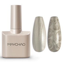 MAYCHAO 15ML Pearl Gel Nail Polish Pearlescent Shell Shimmer Mermaid Champagne Grey Gel Polish Swirl Thread Effect Soak Off UV LED Lamp Curing for Nail Art Manicure Salon DIY at Home, 0.5 OZ