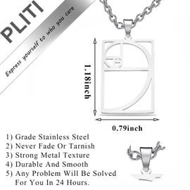 PLITI Golden Cut Necklace Geometic Gift Math Gift Fibonacci Sequence Ratio Symbol Pendant for Math Lovers, M, Stainless Steel, Stainless Steel