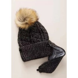 Anthropologie Norah Pom Beanie + Reusable Face Mask Set Charcoal Gray NWT $68