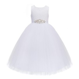 White Floral Lace Heart Cutout Flower Girl Dress Wedding Reception 172R3 8