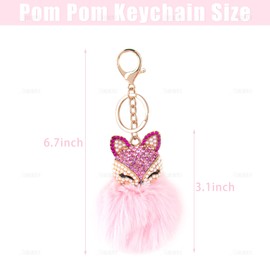 AUEAR, 3 Pack Cute Animal Pom Keychain Faux Fur Fluffy Key Ring Pompoms for Women Bags Craft
