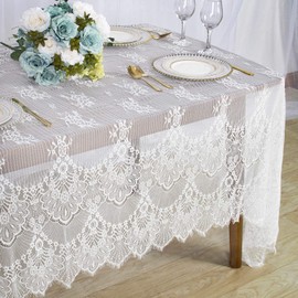 ShinyBeauty Lace Tablecloth White 60''x120'' Rustic Floral Fabric Rectangle Lace Table Cloth Baby Tablecloth Tea Party Tablecloth Lace Fabric Table Cover