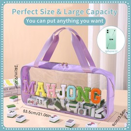 BOYYOEE Mahjong Bags for Tiles and Racks Empty Clear Mahjong Rack Storage Bags Mahjong Tile Bags with Zipper Mahjong Case，Accessories for American Mahjong Tile Gift Travel(Purple, Large)