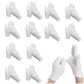 YEWCEP White Gloves, 12 Pairs of Fabric Gloves, White, Cotton, Breathable Cotton Gloves, White, for Food Processing, Hairdressers & Gardening, 6.2-9.8 Inches, Practical Multiple Pack