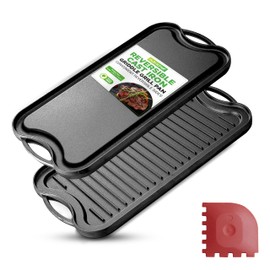 NutriChef Reversible Cast Iron Griddle – Flat & Grill Sides, Extra-Wide, Oven Safe, PFOA & PFOS Free, Compatible with Multiple Stovetops