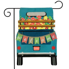 Springtime Pickup Burlap Garden Flag Welcome Floral 12.5" x 18" Briarwood Lane