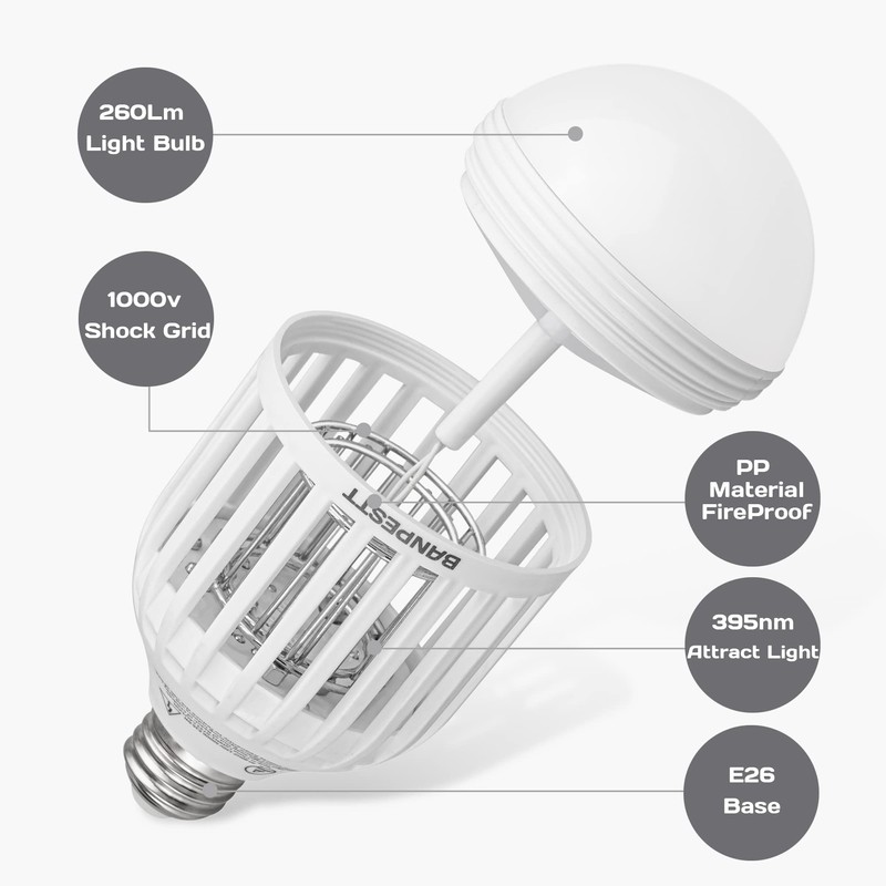 [2-Pack] BANPESTT Bug Zapper Light Bulb 2-in-1 Indoor Mosquito Zapper