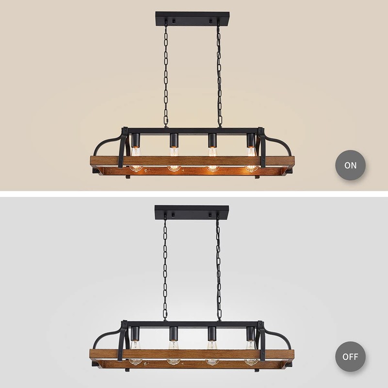 WUZUPS 4-Light Metal Pot Hanging Rack Chandelier Imitation Wood Grain