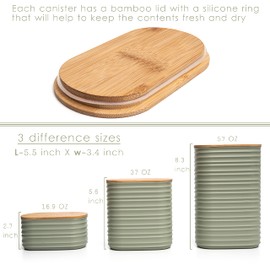 Mixpresso 3 Pcs Olive Green Canisters Sets For The Kitchen, Airtight Plastic Canister With Bamboo Lid, Coffee And Sugar Canister Set, Decorative Sugar Container, Kitchen Decor For Counter