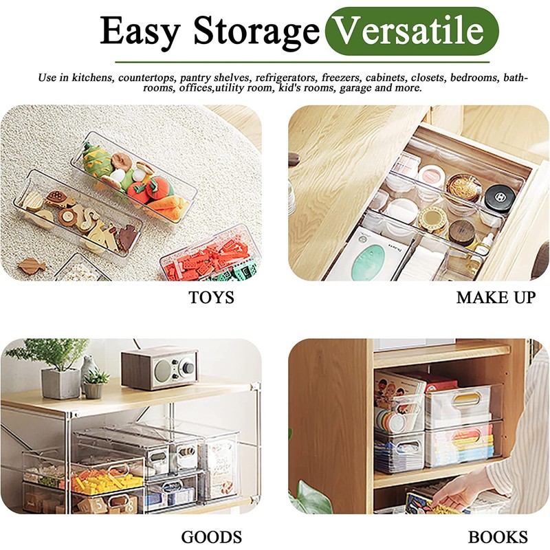 4 Pack Stackable Refrigerator Organizer Bins with Pull Out Drawers
