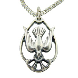 CB Silver Toned Base Tear Drop Shape Holy Spirit Dove Medal, 15/16 Inch